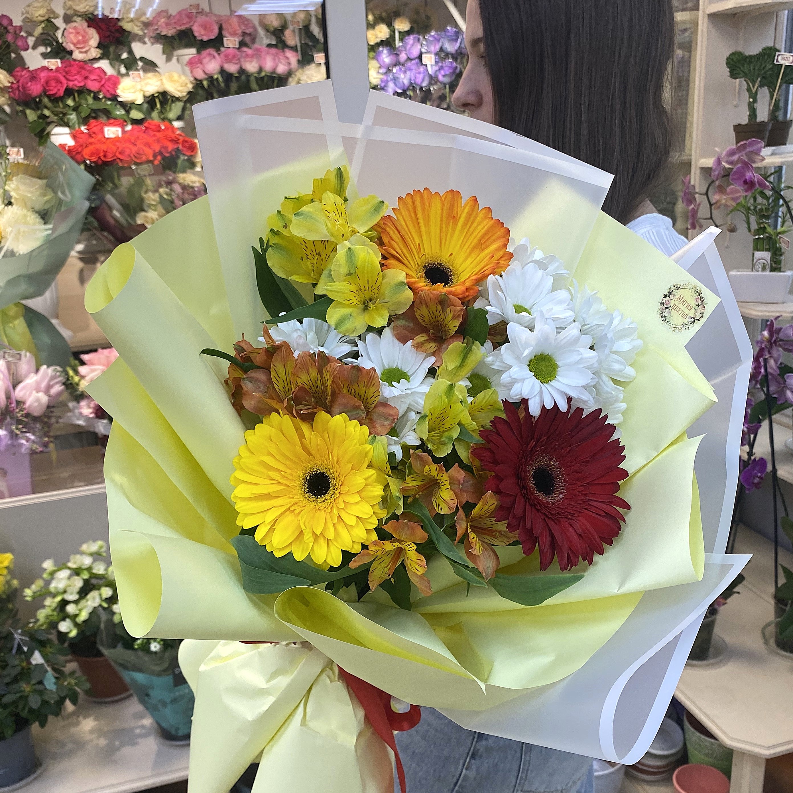 Гр-33 Букет из гербер, альстромерий и хризантемы