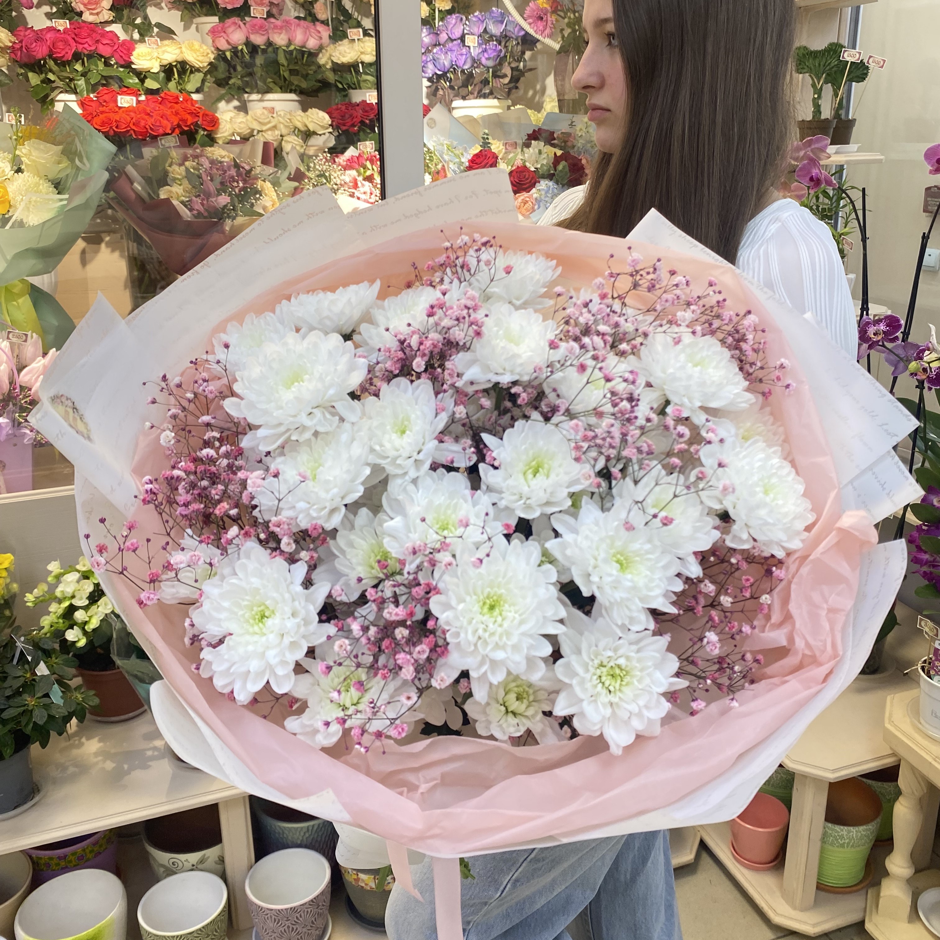 Д-44 Букет из хризантем и гипсофилы